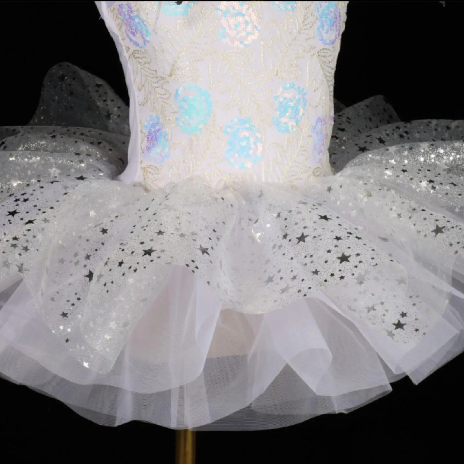 Girls Sequin Tutu Dress Sequins Ballet Skirt Dress Ruffle Sleeves Rainbow Tulle Princess Costume for Dancers, Performance,
