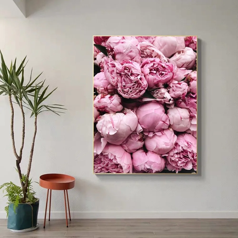 Pink Art peonie Poster Whitepaper Poster Vintage Room Bar Cafe Decor stampe e Poster di buona qualità stampe bianche Poster