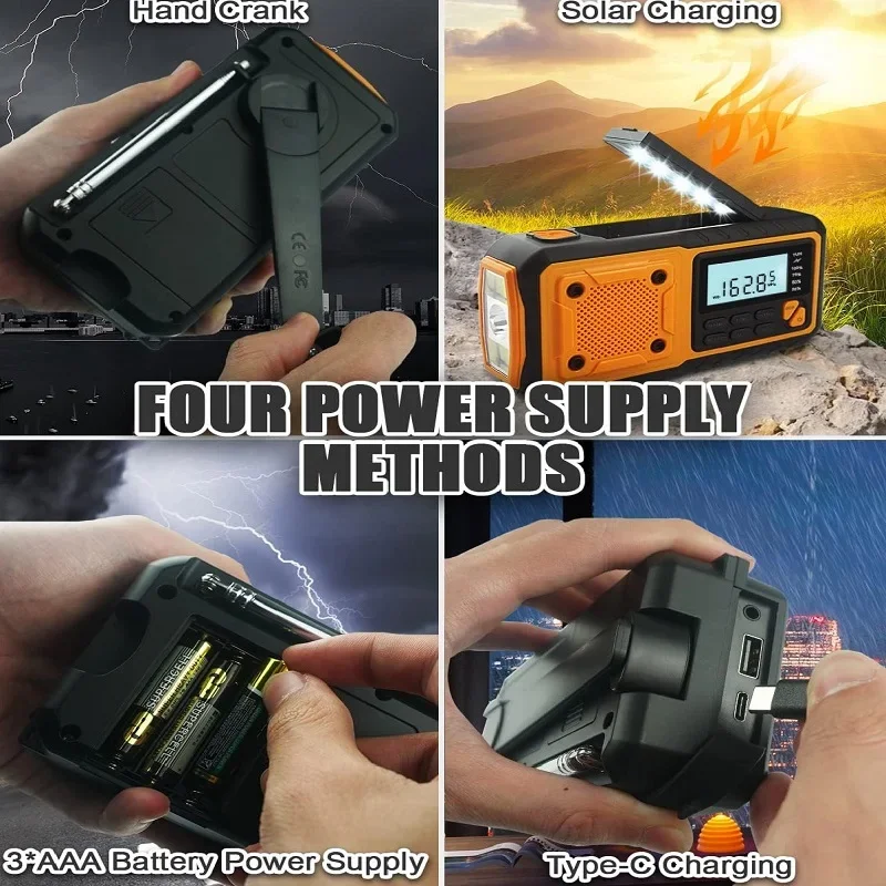 4000mAh Emergency Radio Hand Crank Solar Radio AM/FM/WB/NOAA Alert Portable Weather Radio Flashlight SOS Alarm for Outdoor