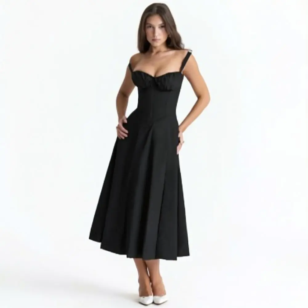 Elegant Women Summer Sling Dress Slim A Line Midi Skirt Casual Commuter Fashion Sleeveless Floral Printed Office Lady Gowns