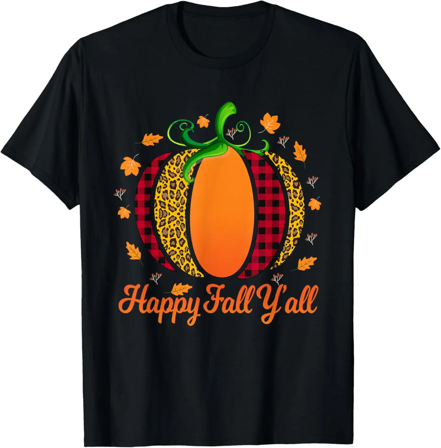 Happy Fall Y'all camisa mujeres hombres calabaza leopardo lindo otoño camiseta