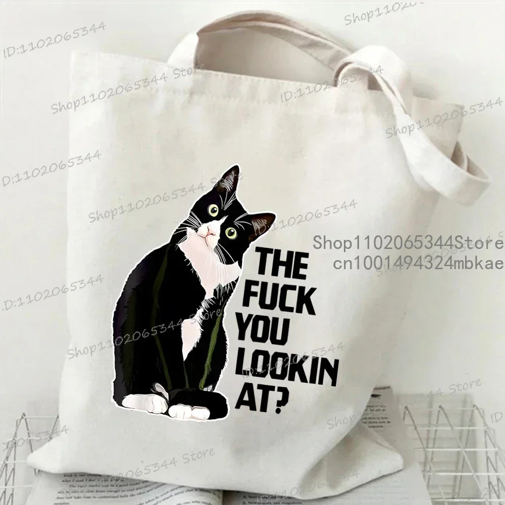 New Cat Series Women Tote Bags Cute Cow Cat Print Canvas Eco Handbag High Capacity Harajuku Fashion Cat Lovers Teen Shoulder Bag