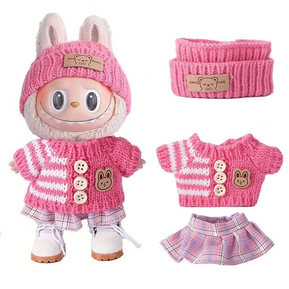 ل 17 سنتيمتر لابوبو دمية الزي الملابس الدب التسمية قبعة الحب سترة مجموعة لطيف الديكور الملابس الصغيرة