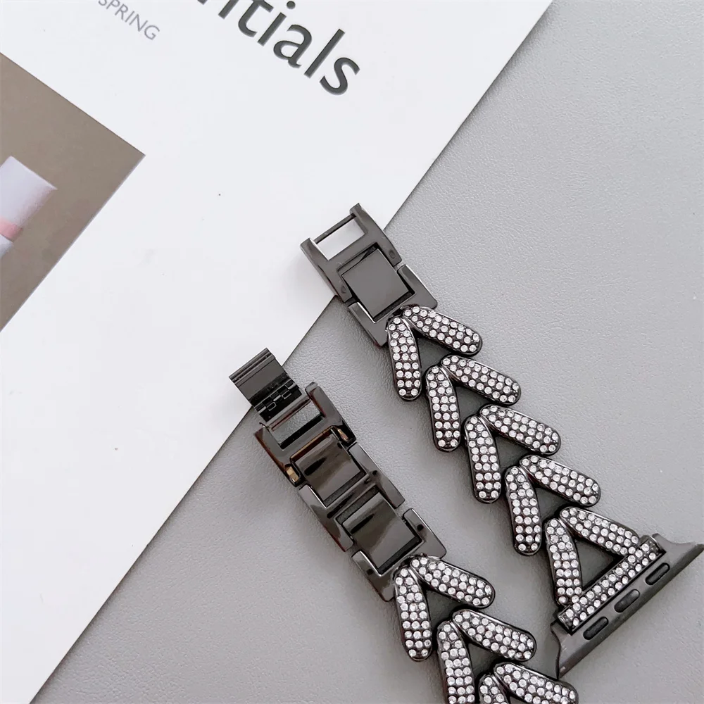 Tinh Thể Và Da Bò Kim Loại Dây Chuyền Tương Thích Với Apple Đồng Hồ Vòng Tay Ban Nhạc Với Bling Ốp Lưng Bảo Vệ 41Mm 42Mm 44mm 45Mm 49Mm