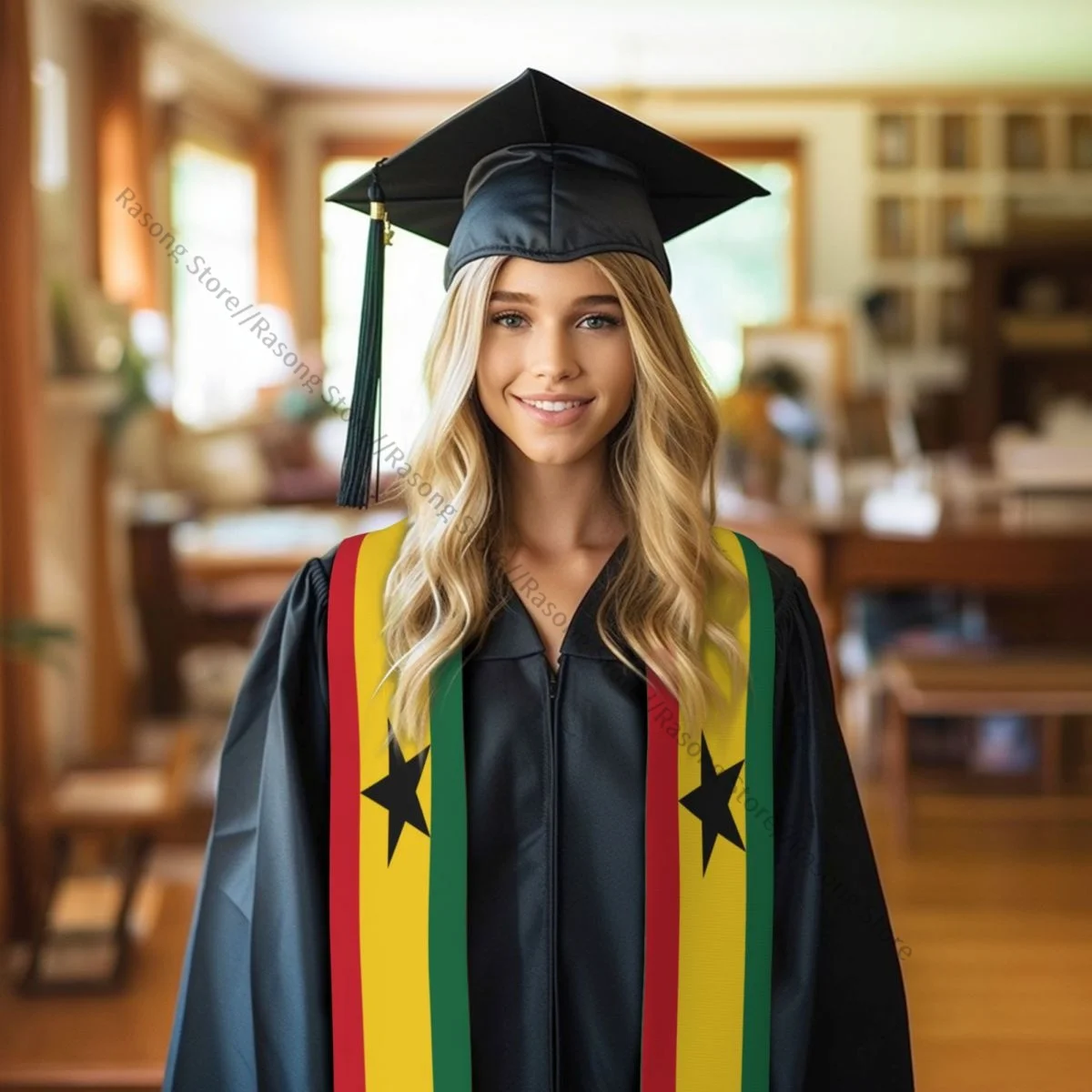 Graduation Stole for Academic Commencement Unisex Ghana Flag Adult Choir Stole Adult Honor Shawl