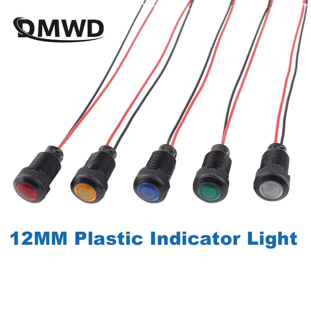 

12mm Plastic LED Indicator Signal Light Switch AC/DC 3-6V 12-24V 110-220V Red Yellow Blue Green White