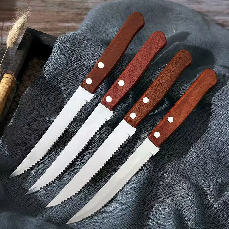 1/2/8/12/20 Stainless steel steak knife, small straight knife Solid wood handle table knife set, home cooking tools bread knife