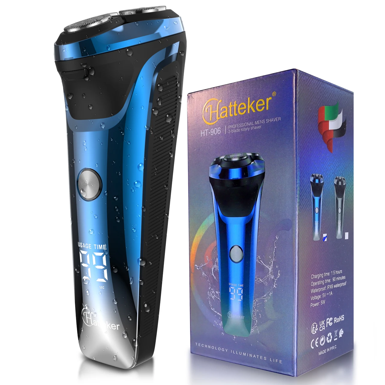 

Hatteker Trimmer ​​Smart Digital Display Rechargeable Electric Shaver 3-Blade Cordless Men's Razor for Precision Shaving​​