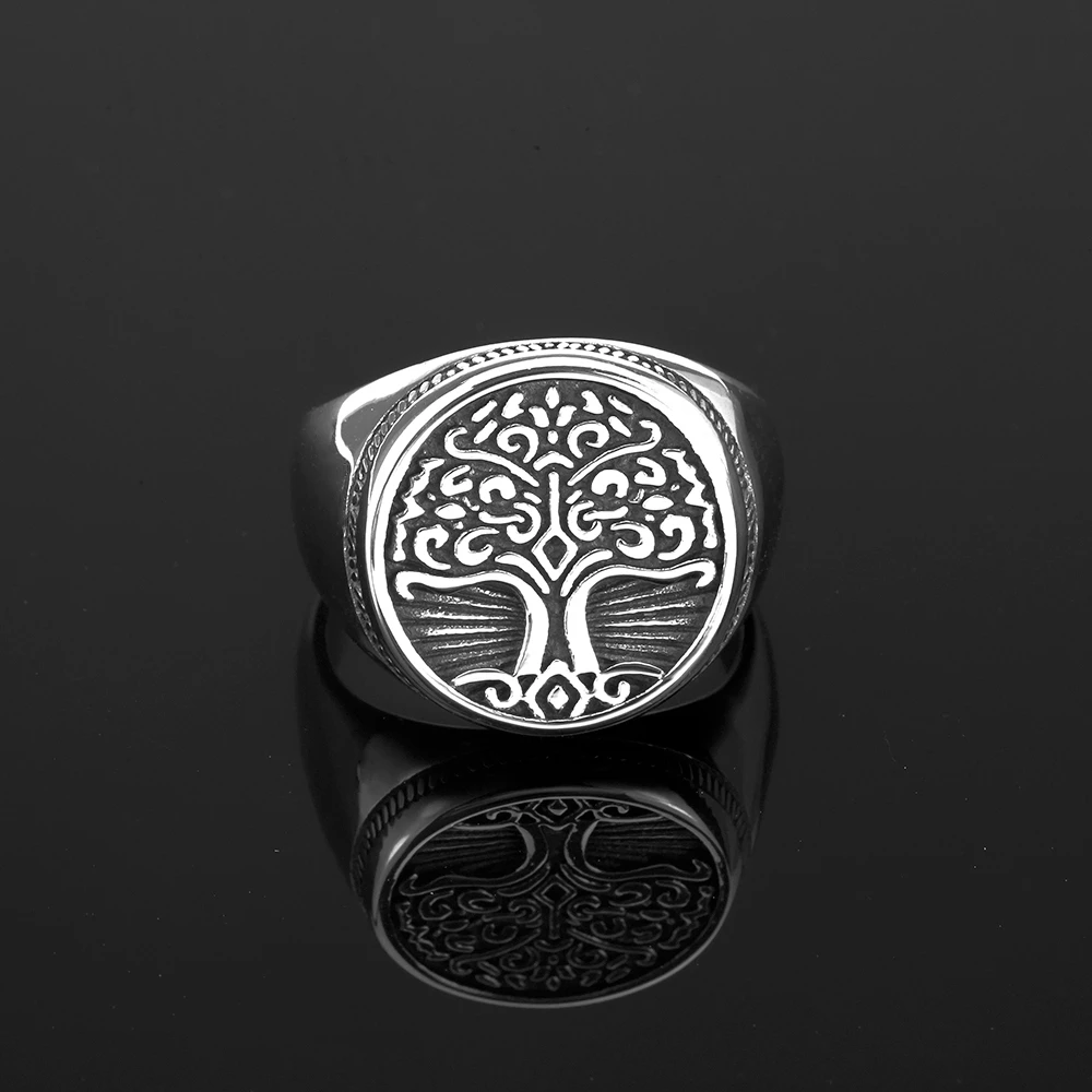 Vintage Nordic Mythology Celtic Knot Tree of Life Stainless Steel Ring Men\'s Handicrafts Factory Spot Wholesale