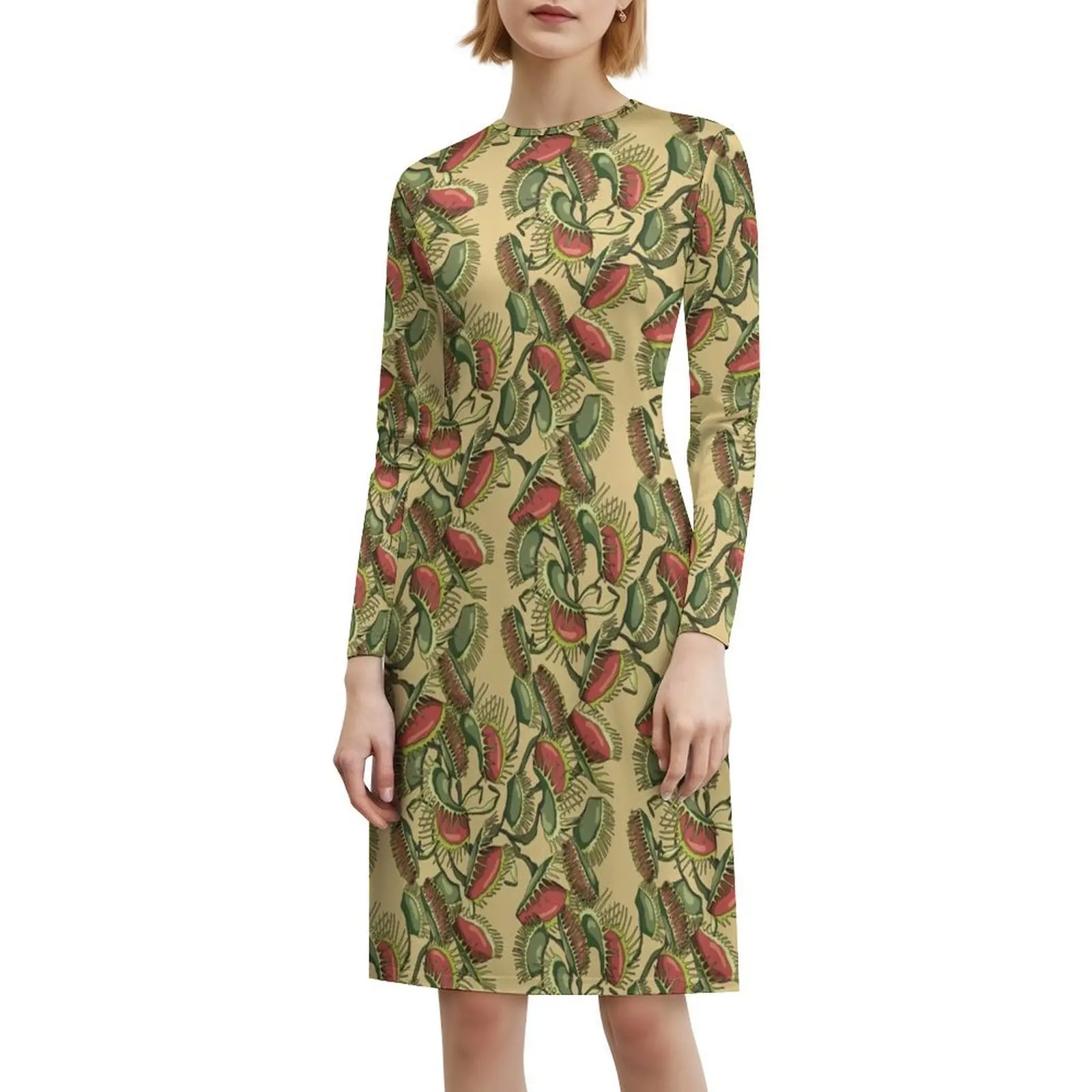 نباتات إبريق آكل اللحوم نمط استوائي-فينوس يطير فستان على الطراز الكوري للنساء فستان كاجوال أنيق للحفلات أو الارتداء اليومي #6