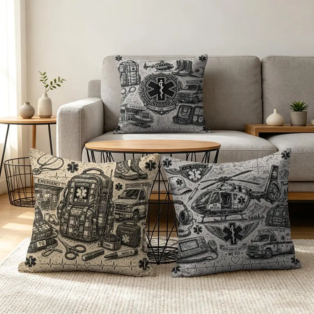 Emergency Medic Cushion Cover Summer Linen Pillow Case Organic Fabric Cushion Cover Double-Sided Print Sofa Home Decor
