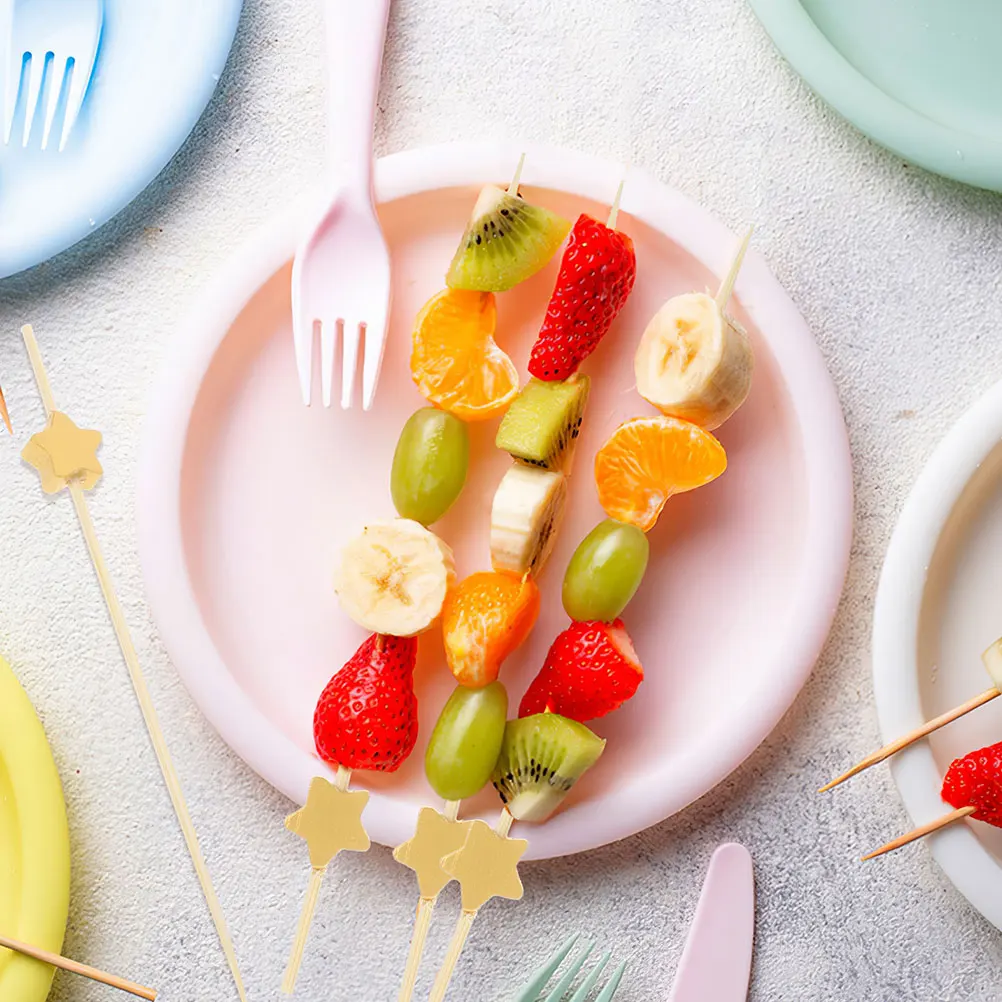

200pcs Star Design Bamboo Fruit Picks For Appetizers Desserts Cocktails Party Supplies Cake Cocktail Skewers Appetizer Forks