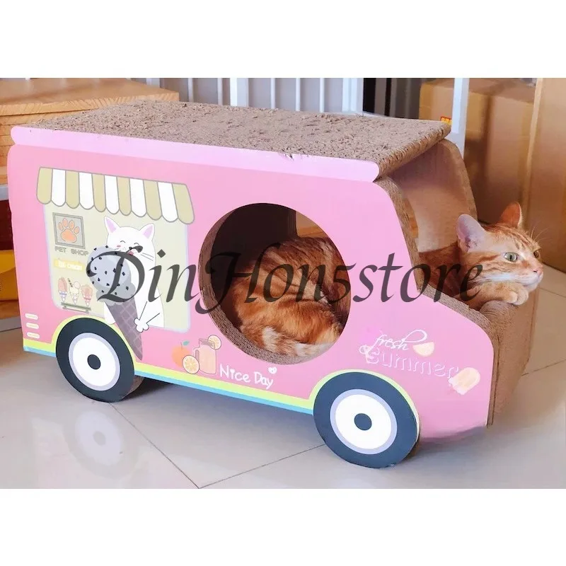 Corrugated cat scratching board cat nest cat toy car school bus ice cream truck green pickup truck
