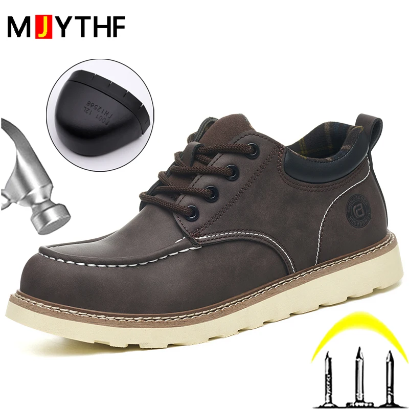 Men's Safety Leather Boots Steel Toe Shoes Puncture-Proof  Work Boots Safety Shoes Men Wear Resistant Indestructible Shoes 2026