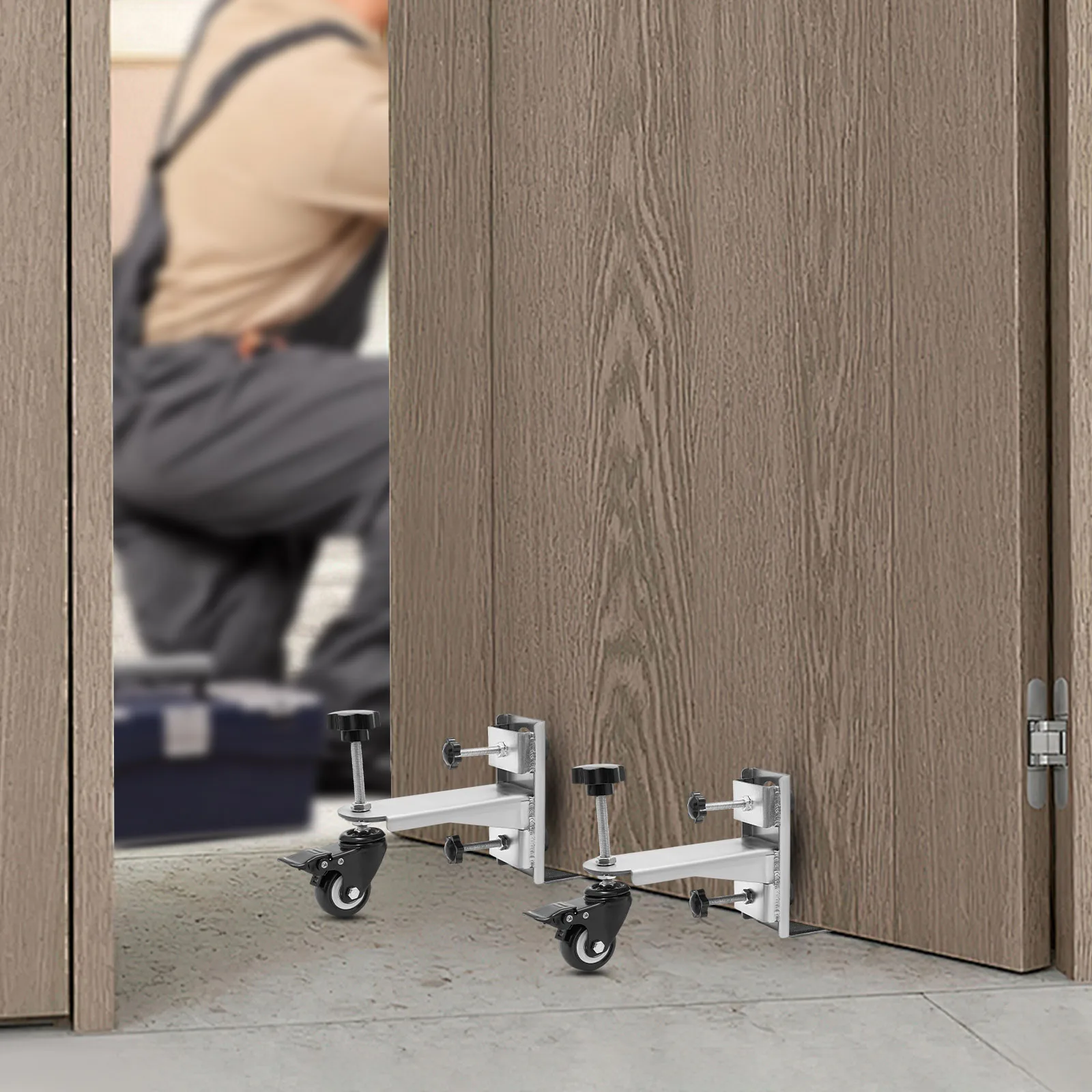 

2pcs Door Installation Tools with 4 Pressure Plate Holders and 360°Rotating Wheels(w/ Brakes) Fits Doors 0.8 to 2.4 Inches Thick