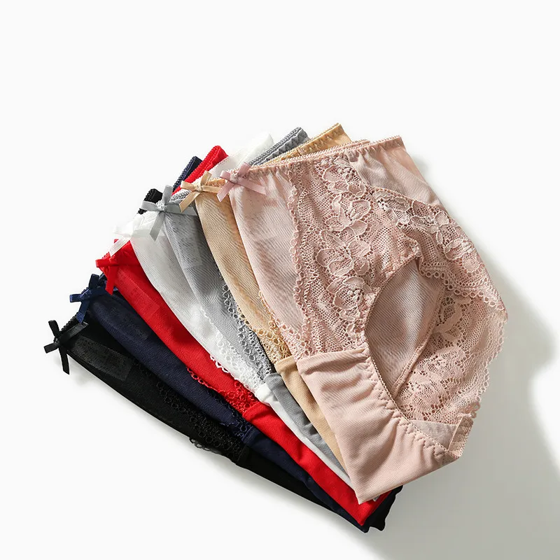 3pcs/Lot Sexy Lace Panties Cotton Bottom Seamless High Waist Xxxl Briefs Set Underpants Big Size Invisible Underwear For Women