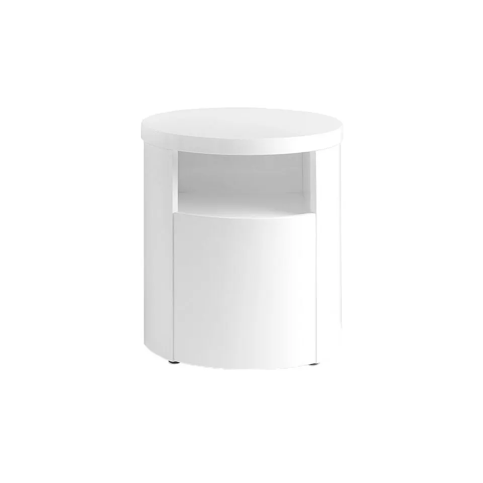 Night table 7006 Angel Cerdá-DM night table lacquered in glitter White with hidden drawer.