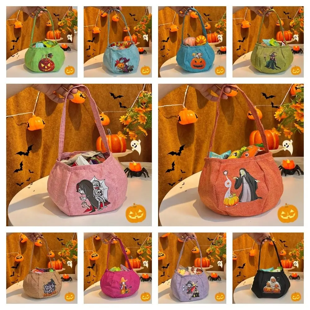 Bolsa de dulces divertida y bonita para Halloween, cubo de almacenamiento con estampado de truco o trato, bolsa de regalos de nailon, bolso de calabaza para niños