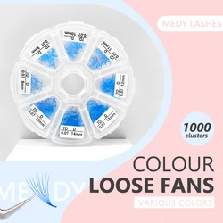 Medy Lashes 7D 0.07 Thickness C D Curl Rainbow Promade Volume Fans 1000 Colorful Loose Fans Pointed Base Eyelashes Extension