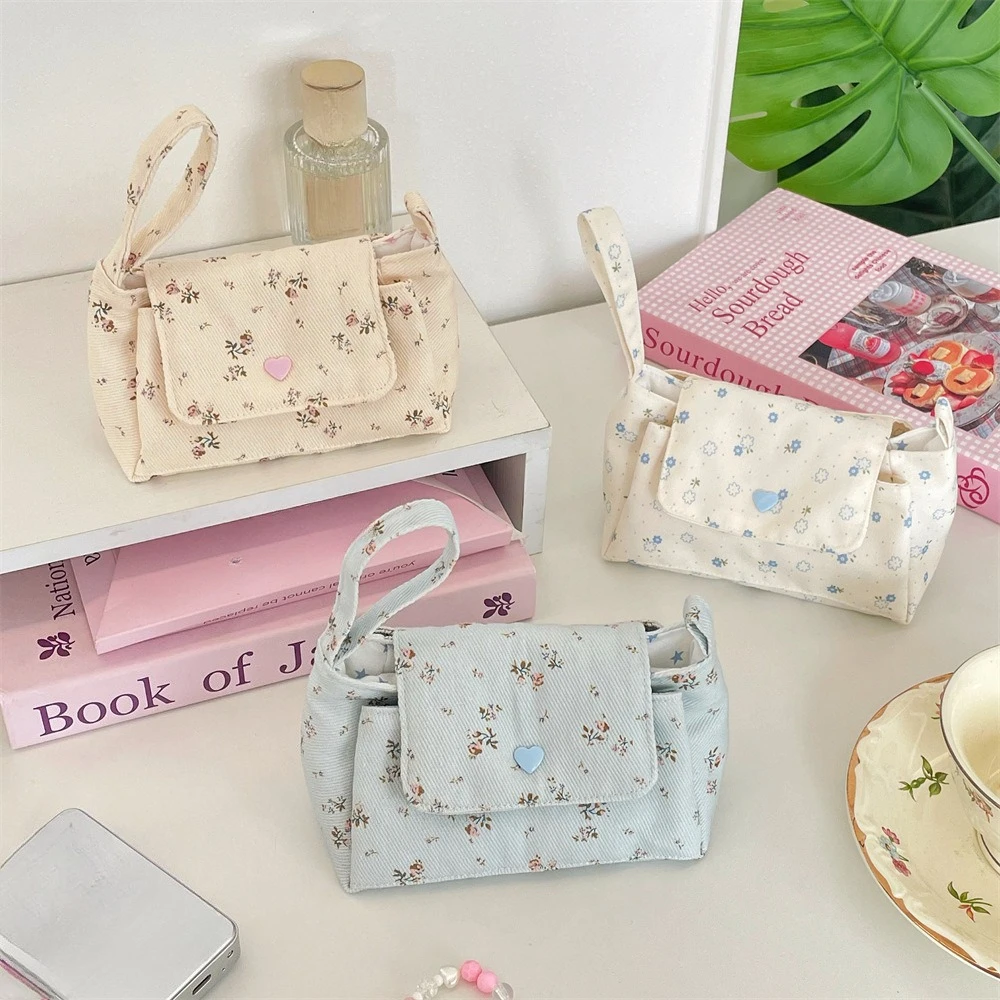 Multi Pockets Canvas Toiletry Bag for Women Travel Storage Makeup Bags Cute Flower Multi-layer Cosmetic Washing Organizer Bag - view 4