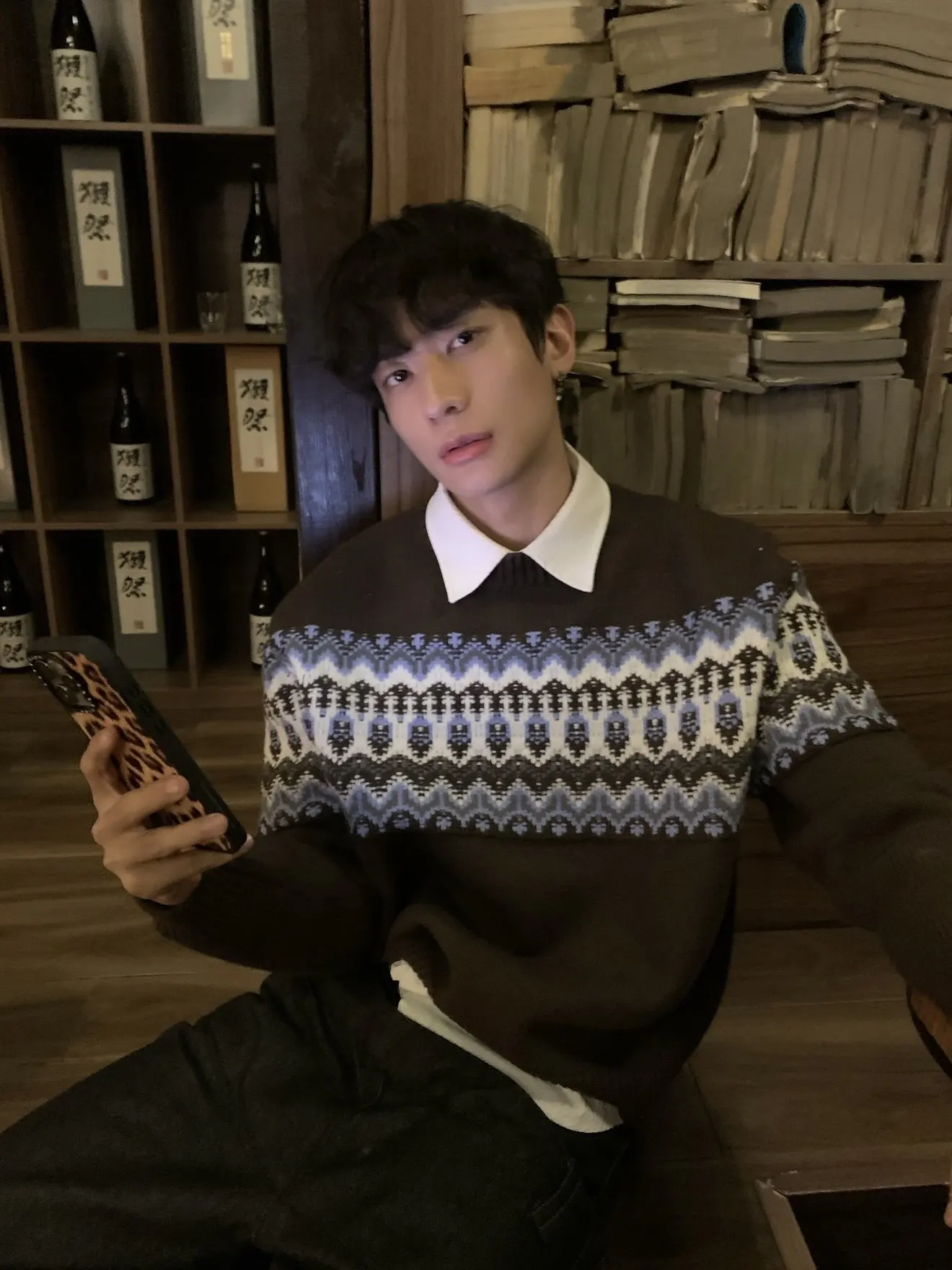 

Retro American Fair Isle Knitted Sweater ex Casual Versatile Couple's Long Sve round Ne Warm Soft Medium Thi