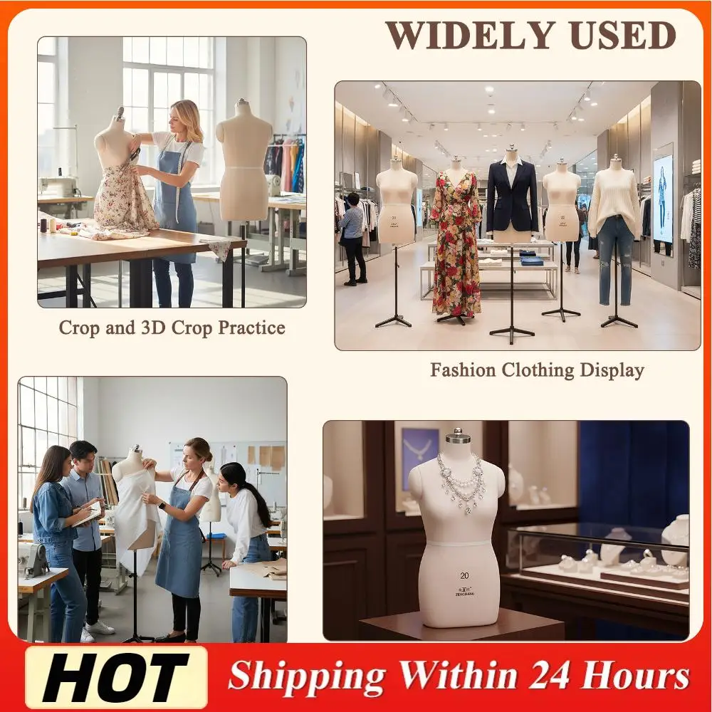 

Female Half Body Sewing Mannequin Foam Body Height Adjustable Mannequin Display Stand with Metal Stand for Retail Boutique Store