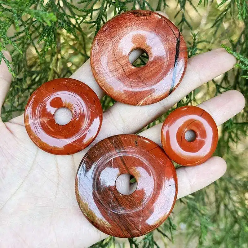 

Donut Ring Red Japer DIY Natural Stone Loose Beads 1 Pcs for DIY Accessories Pendant Charm Necklace Jewelry Making 30/40/50mm