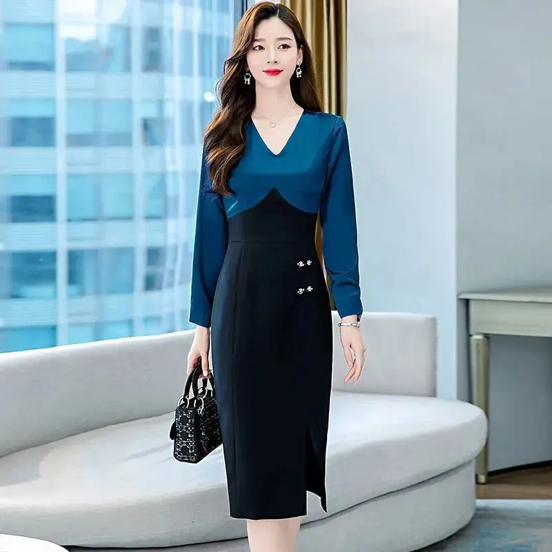 French Style Waist Cinching Dress New Slimming and Hip Hugging Women\'s Dress Elegant Temperament Long Sleeved Slim Fit