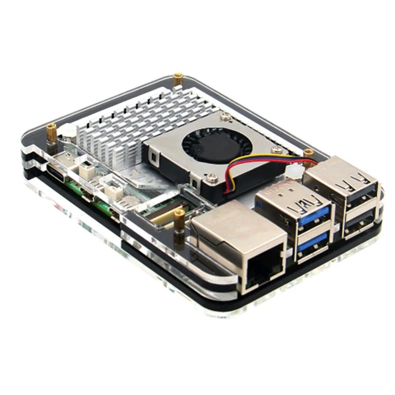 Capa acrílica de 5 camadas para raspberry pi 5, compatível com raspberry pi 5, resfriador ativo, recortes de precisão, durável, fácil de usar