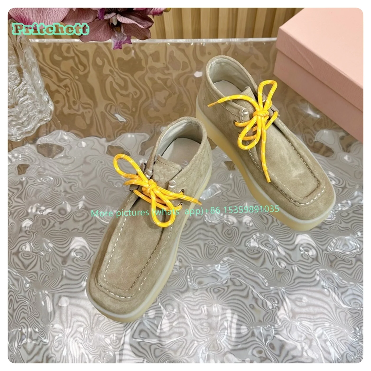 Suede Square Toe Lace-up Platform Height Increasing Casual Shoes Solid New Luxury Casual Women Shoes 2024 Shallow Women