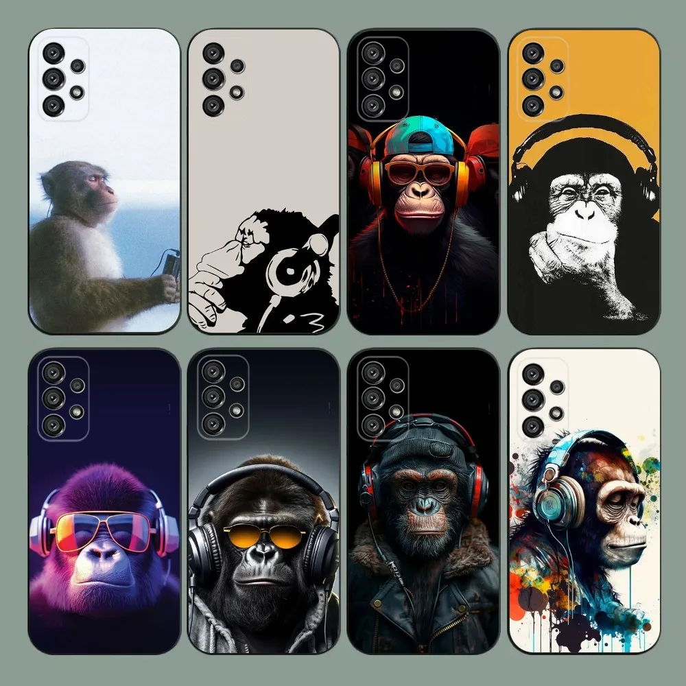 Monkey Music Meme Phone Case For Samsung Galaxy A20,A21s,A22,A31,A32,A52,A53,A72,73,A80,A91 Soft Black Cover