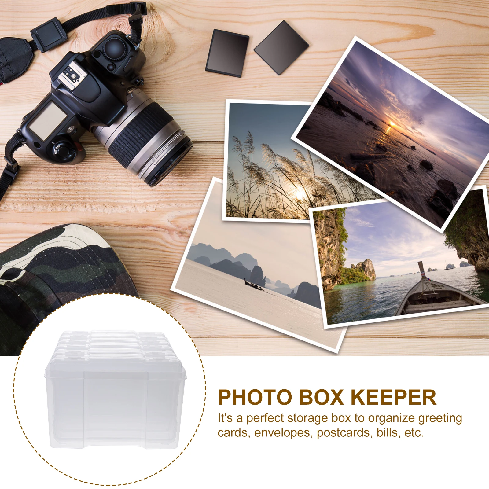 

Photo Box Keeper Plastic Storage for Cards Envelopes Postcards Bills Scrapbook Container Transparent Foldable