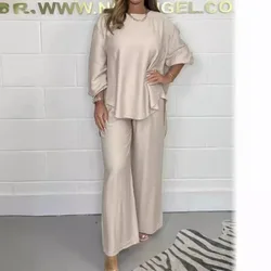 2Pcs/Set Women Outfit Spring Autumn Loose Women Wide Leg Pants Suit Long Sleeve Casual Oversize Outfits Two Piece Set