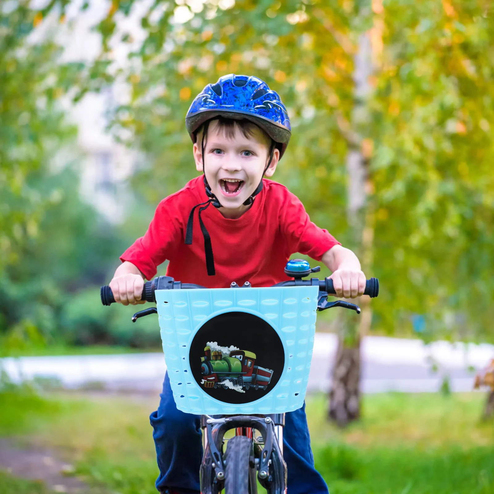 

1pcs Bike Front Basket Plastic Cartoon Train Design Lightweight Storage For Bicycle Scooter Universal Fit