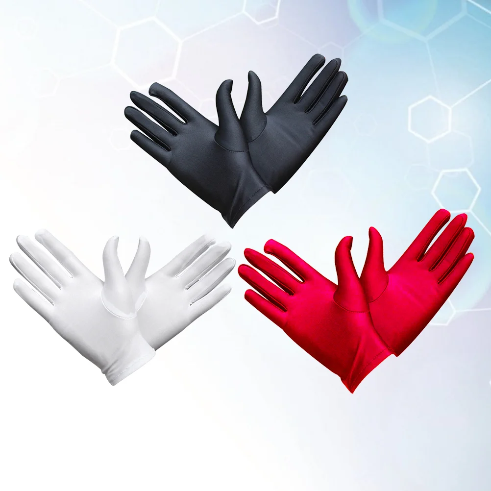3 Pairs Elastic Spandex Gloves Jewelry Inspection Gloves Etiquette Glove Performance Gloves (White + Black )
