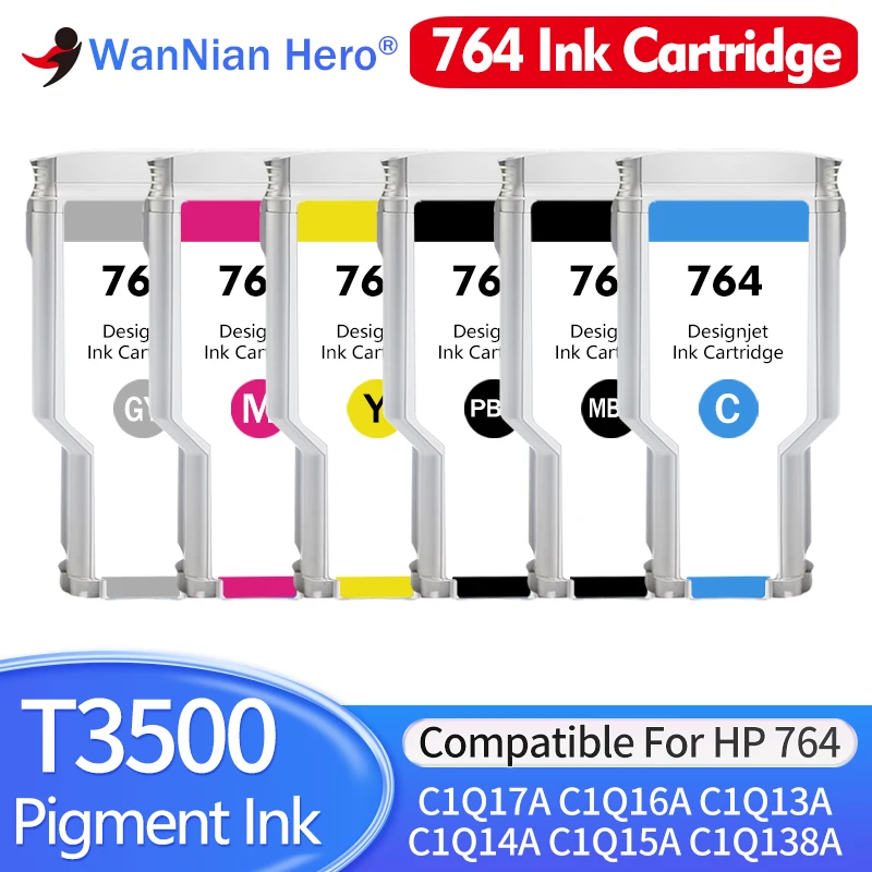 New 300ml 764 Ink Cartridge Compatible For HP Designjet T3500 Printer C1Q17A C1Q16A C1Q13A C1Q14A C1Q15A C1Q138A With Pigment