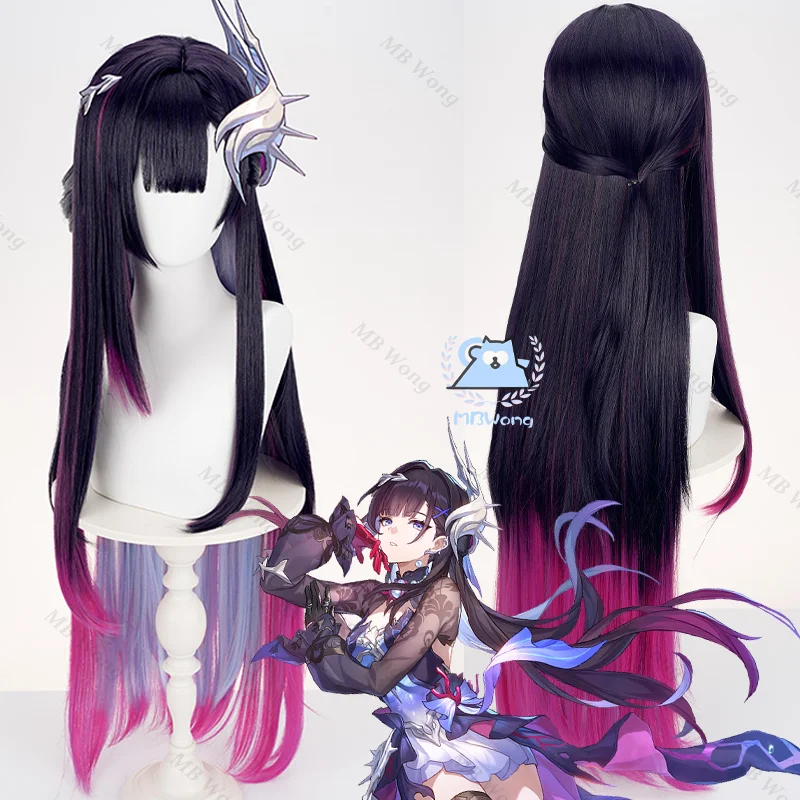 

Honkai: Star Rai Hysilens Cosplay Wig Game Helektra Cosplay Wig Black Purple And Red 100cm Long Hair Wig For Hallowmas
