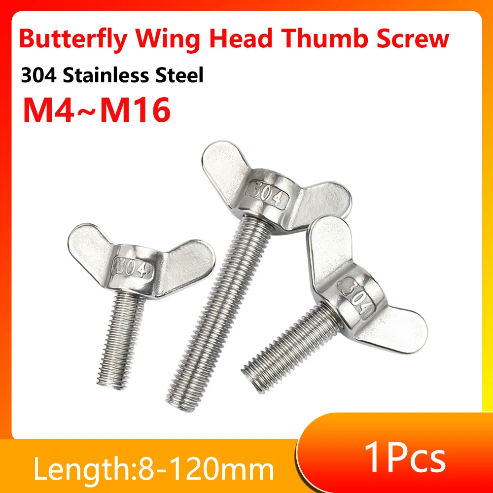 1Pcs M4 M5 M6 M8 M10 M12 M14 M16 304 A2 Stainless Steel Hand-Tighten Toolless Adjustable Butterfly Wing Head Thumb Screw