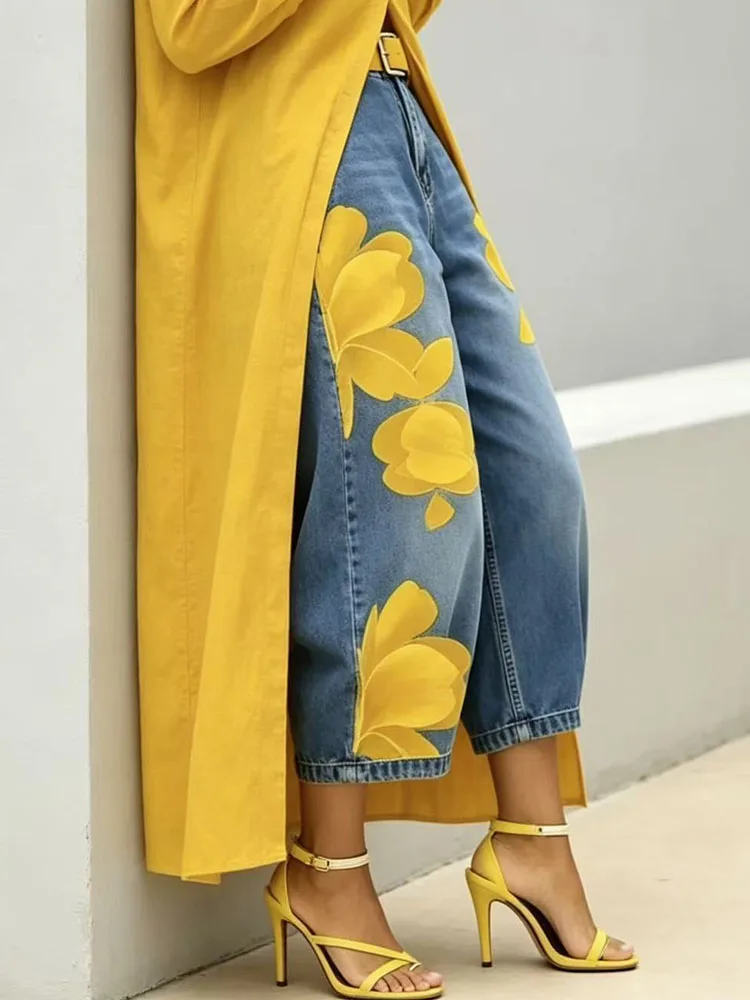 Office Lady Chic Loose All Season Pants Elegant Women Straight Printing Patchwork Pants Outdoor Casual Long Pants 2026 Trousers