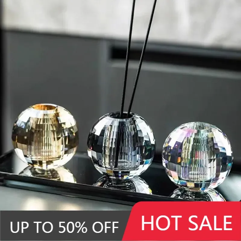 Modern Crystal Spherical Aromatherapy Candle Holder Cup Amber Crystal Aromatherapy Candle Holder Living Room Interior Decoration