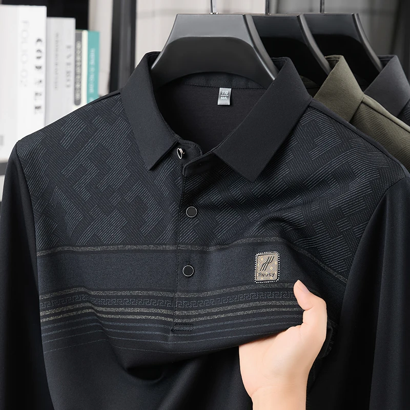 TFETTERS Summer Business Men T-shirt Geometric Jacquard Stripe Cooling Fabric Square Embroidered Daily Commute Short Sleeve Tops