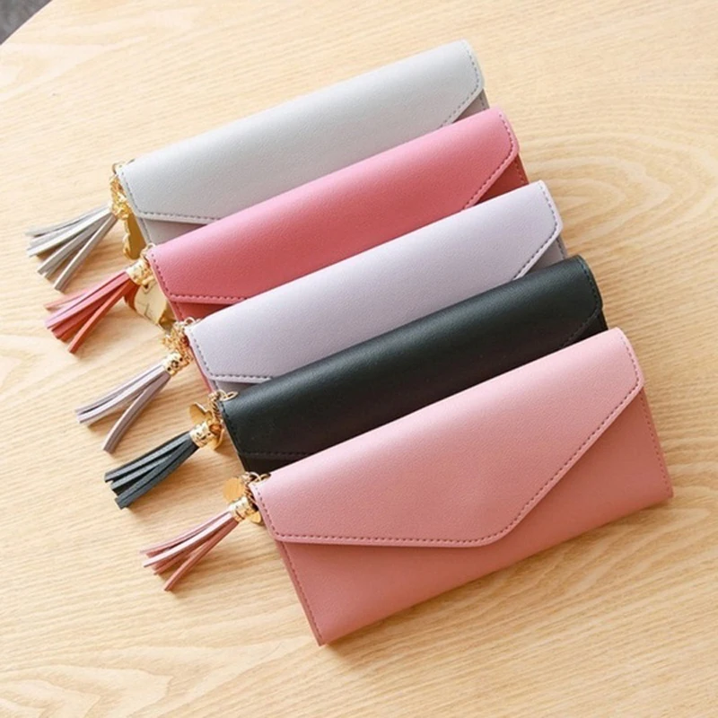 2024 Fashion Womens Wallets Soft PU Leather Money Bag Simple Zipper Purses Black Purple Gray Red Long Section Clutch Wallet