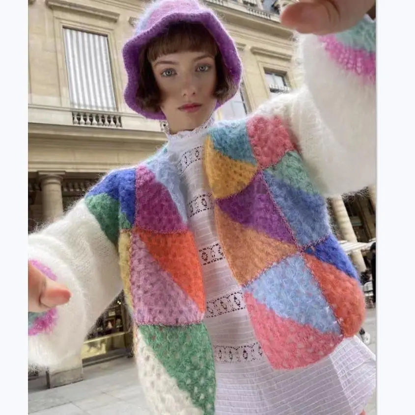 

Women Sweater Clothes Long Sleeve Fur Jacket Sexy Fashion Contrast Color Sweater Rainbow Sweater Women Trends 2025 Tops Clothing