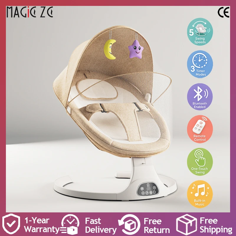 Berceau électrique Bluetooth pour bébé, avec moustiquaire, musique Bluetooth, chaise à bascule, berceau multifonctionnel pour nouveau-nés 2024