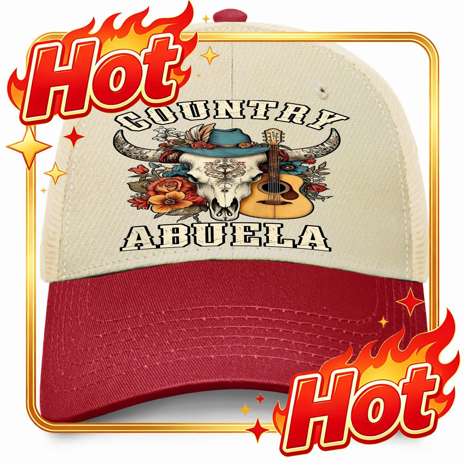 Custom Hat Unisex Beach Cap Featuring A Cowboy Rodeo Trucker Hat Design Inspired By Boho Western Music