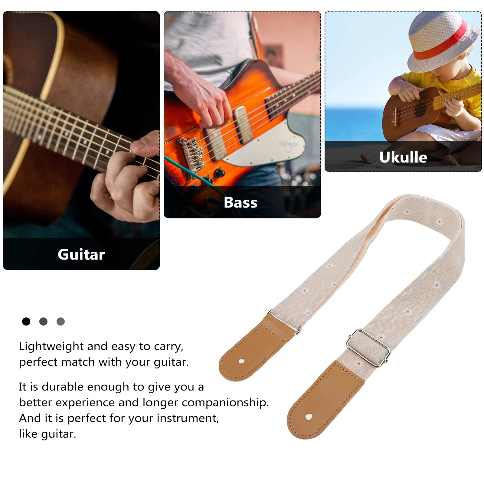 Correa para ukelele, correa de guitarra de lino y algodón ajustable, repuesto duradero para guitarra eléctrica popular, accesorio práctico de regalo
