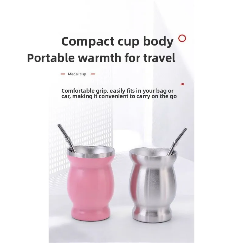 304 Stainless Steel 8oz Mate Cup Mate Cup Mini Gourd Cup with Straw Spoon