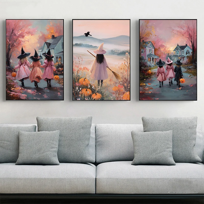 Cute Ghost Black Cat Jack-o-lantern Halloween High-end Atmosphere Poster Canvas Painting Wall Art Picture Autumn Home Decor Gift