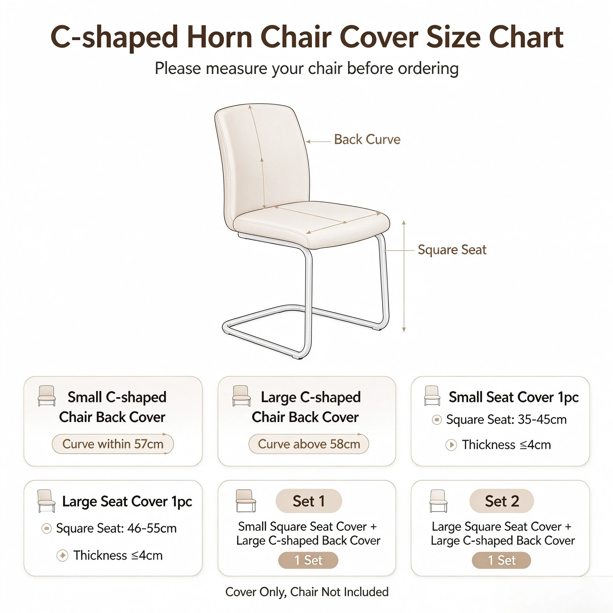 Nordic Style Velvet C-shaped Horn Chair Cover, Stretch Elastic Dining Chair Slipcover, Soft Plush Removable Chair Protector