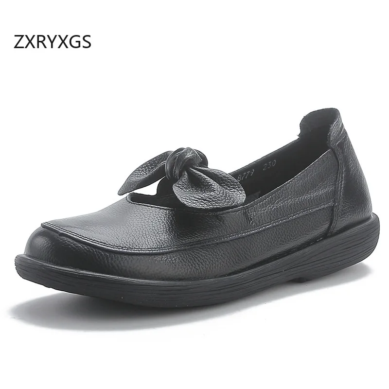 

ZXRYXGS Top Layer Cowhide Flats 2024 Spring Summer Bow Fashion Casual Shoes Flat Soft Comfortable Women Genuine Leather Shoes